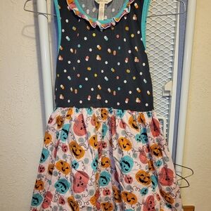 Matilda Jane Black Polka Pumpkin Print Dress with Teal Trim